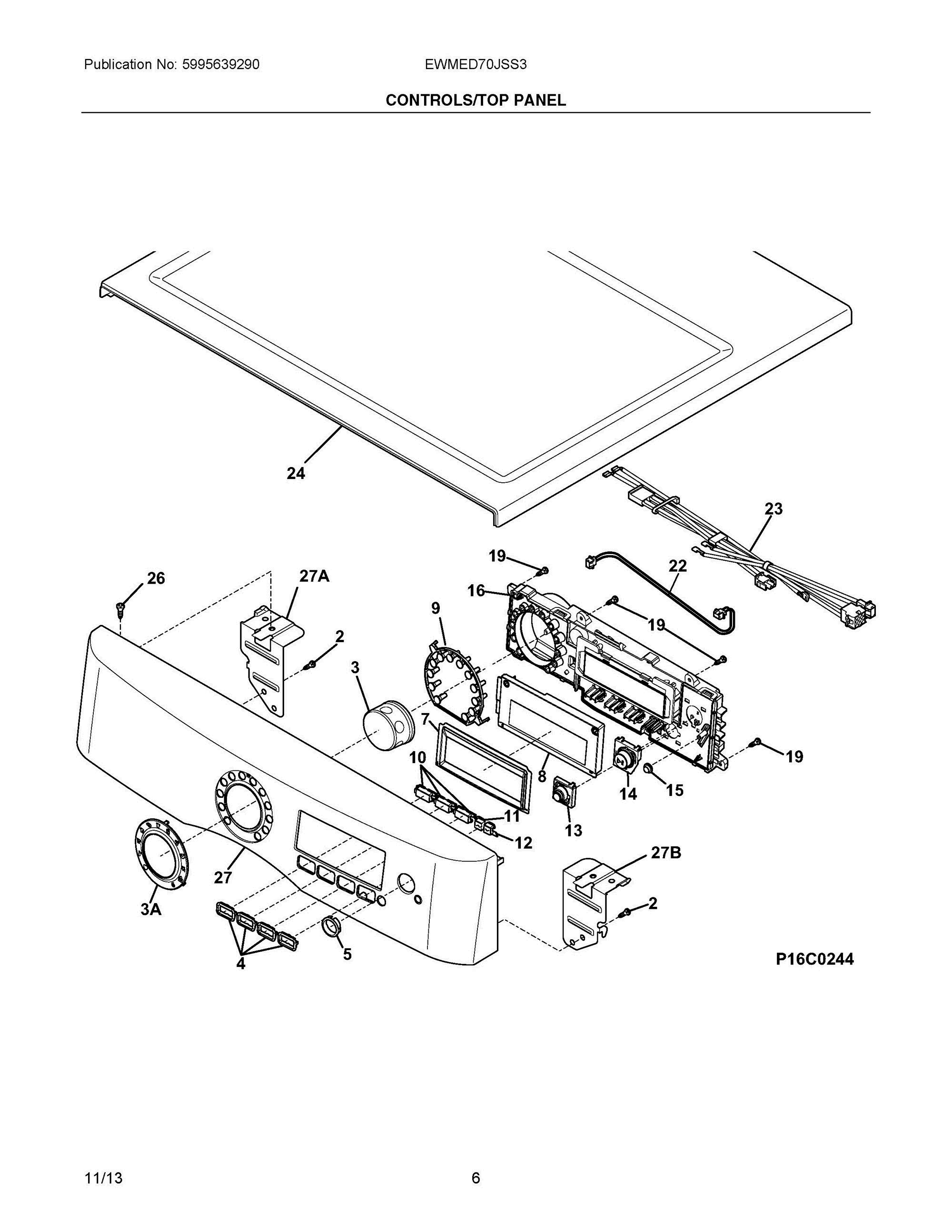04 - CONTROLS/TOP PANEL Diagram and Parts List for EWMED70JSS3  Frigidaire Dryer