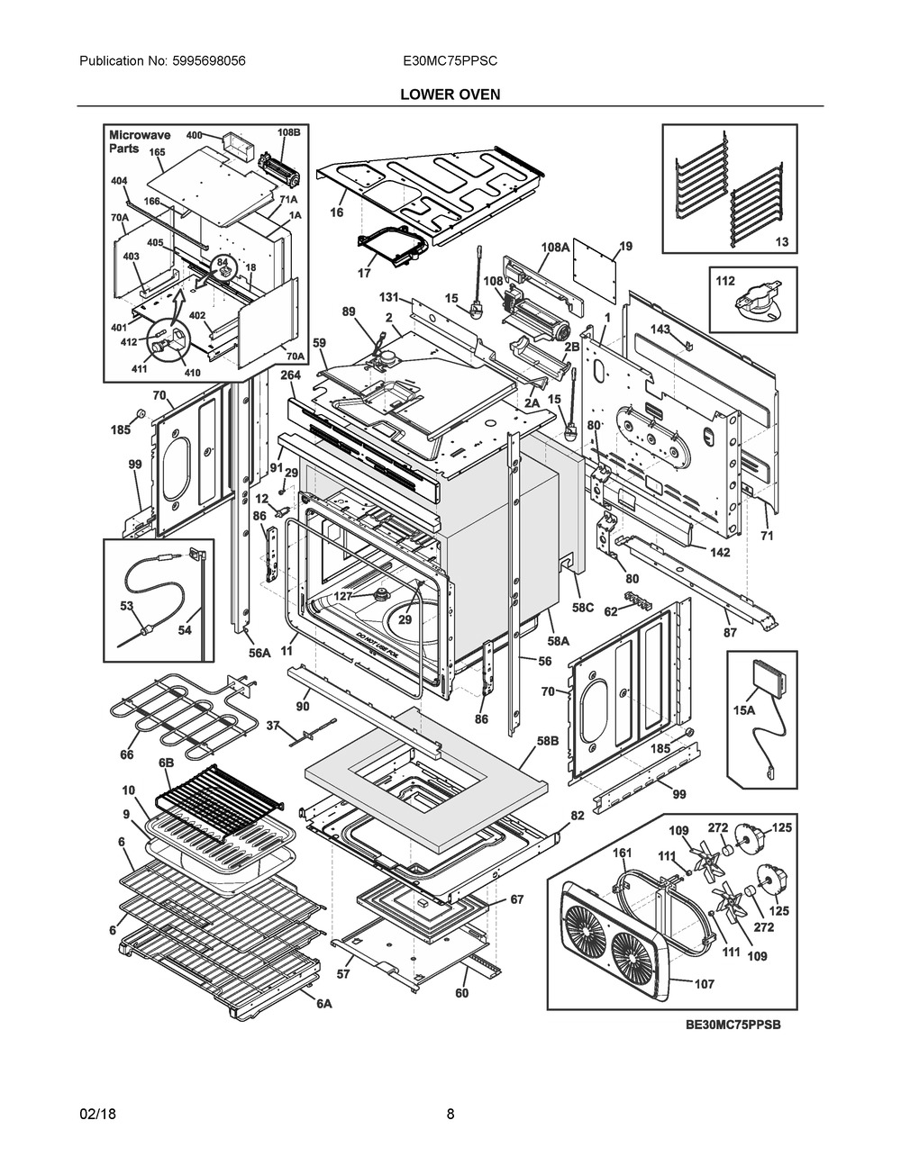 Lower Oven Diagram and Parts List for E30MC75PPSC  Frigidaire Microwave Oven Combo