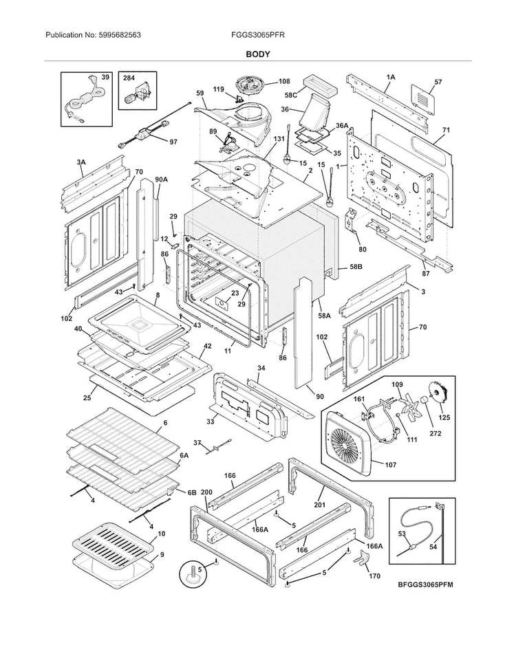 Body Diagram and Parts List for FGGS3065PFR  Frigidaire Range