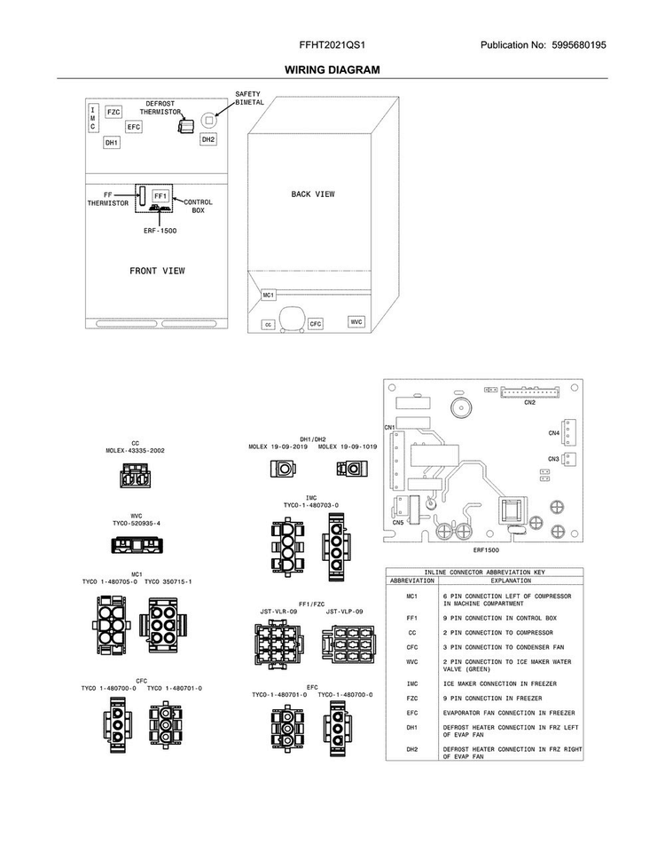 Wiring Diagram Diagram and Parts List for FFHT2021QS1  Frigidaire Refrigerator