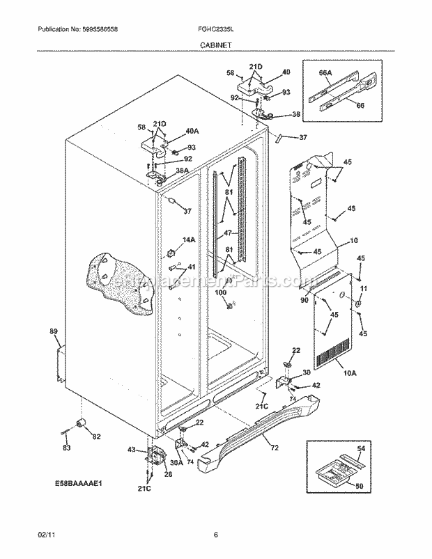 Cabinet Diagram and Parts List for FGHC2335LP2  Frigidaire Refrigerator