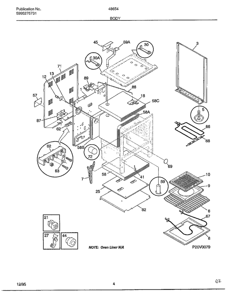 Body Diagram and Parts List for 486540D  Frigidaire Range