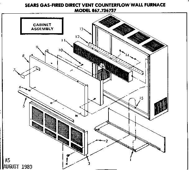 Cabinet assembly Diagram and Parts List for 867736737  Frigidaire Furnace