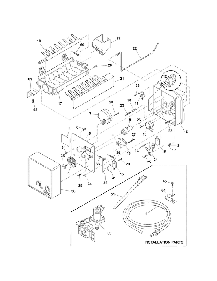 Ice Maker Diagram and Parts List for 25371762018  Kenmore Refrigerator