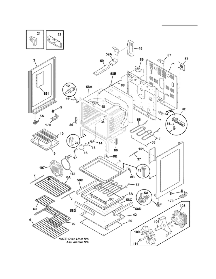 Body Diagram and Parts List for LGEF3043KFJ  Frigidaire Range