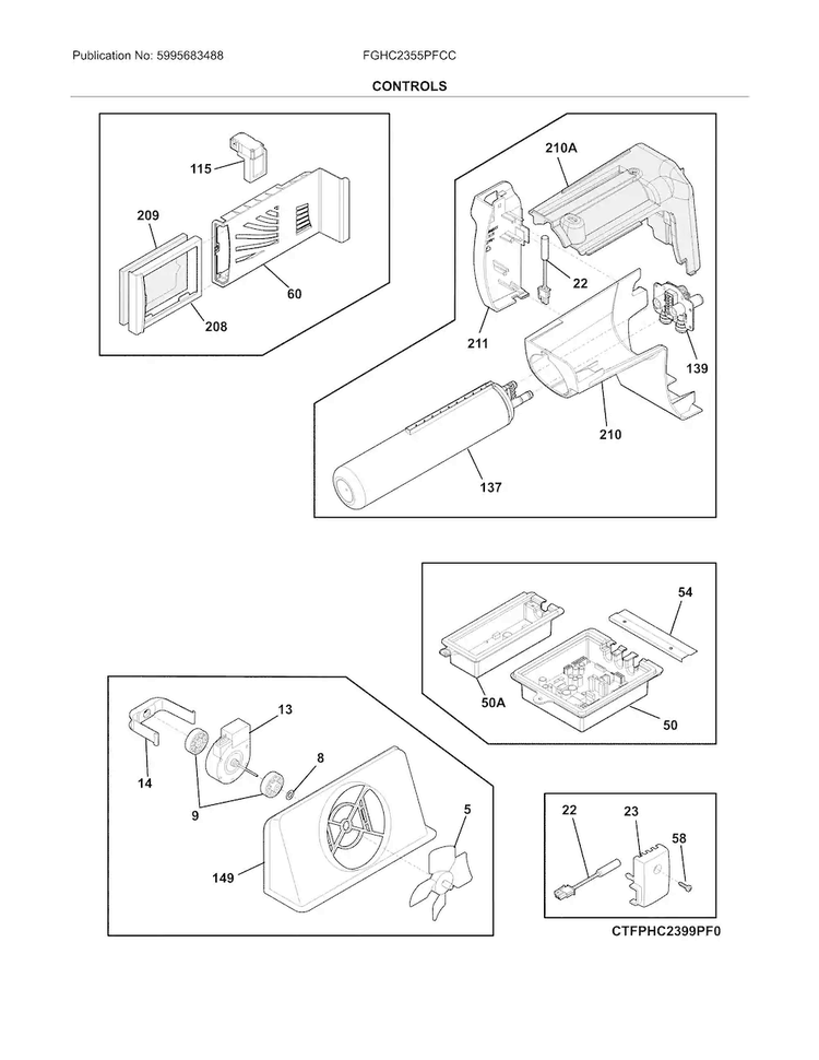 Control Diagram and Parts List for FGHC2355PFCC  Frigidaire Refrigerator