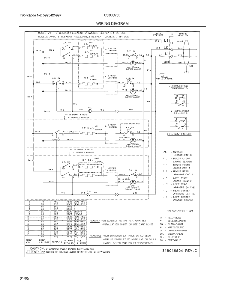 WIRING DIAGRAM Diagram and Parts List for E36EC75ESS2  Electrolux Cooktop