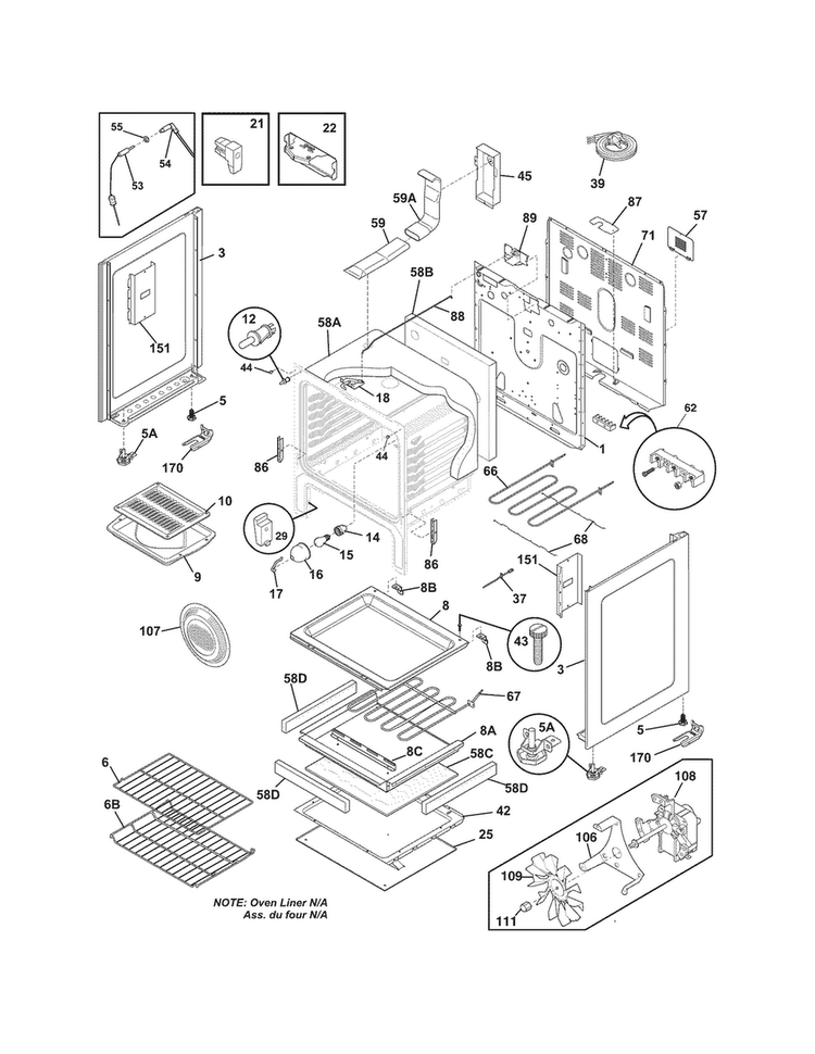 Body Diagram and Parts List for CGEF3032MBD  Frigidaire Range