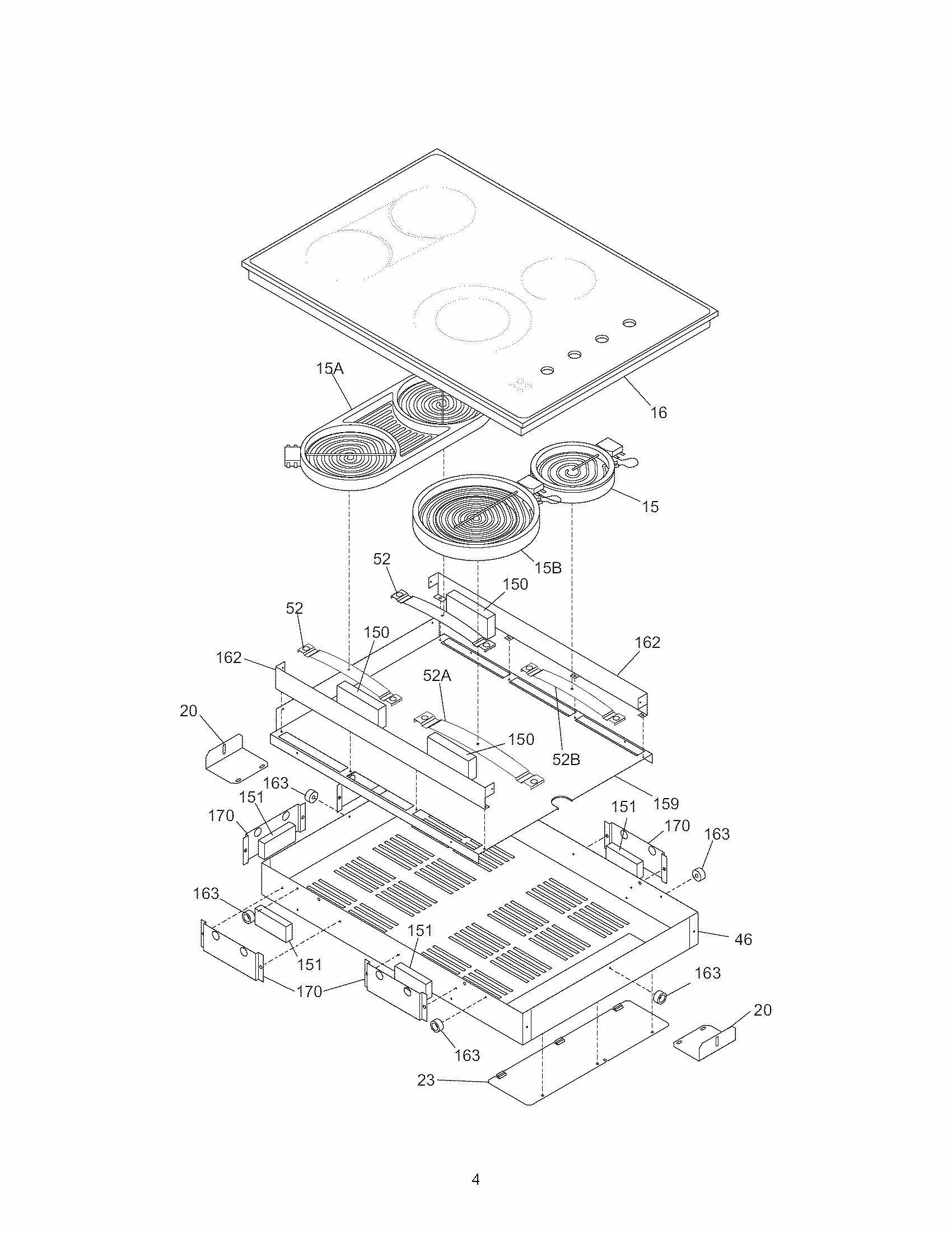 Maintop Diagram and Parts List for 79044069402  Kenmore Cooktop