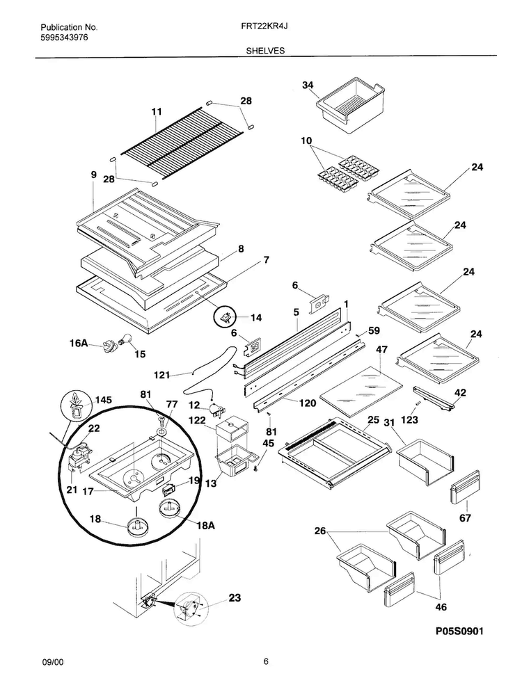 Shelves Diagram and Parts List for OEM1-FRT22KRAJQ0  Frigidaire Refrigerator