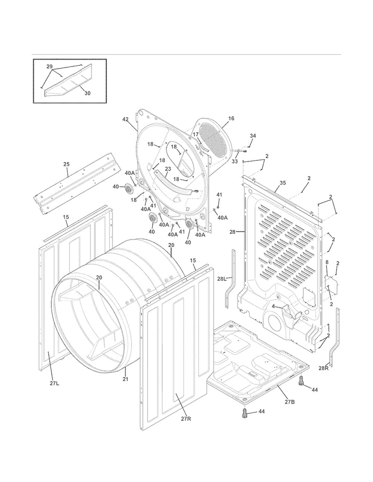 Cabinet/drum Diagram and Parts List for 41781122310  Kenmore Dryer