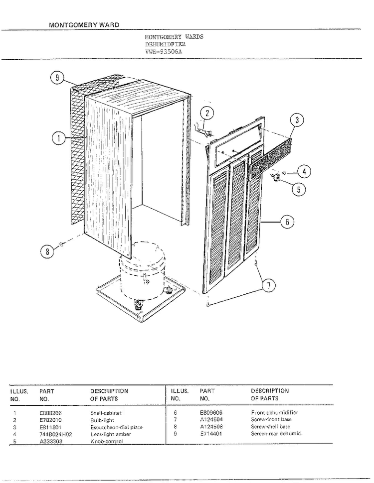 Dehumidifier Diagram and Parts List for 93506A  Frigidaire Dehumidifier