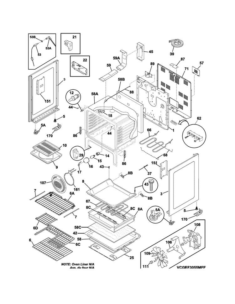 Body Diagram and Parts List for CGEF3055MFG  Frigidaire Range