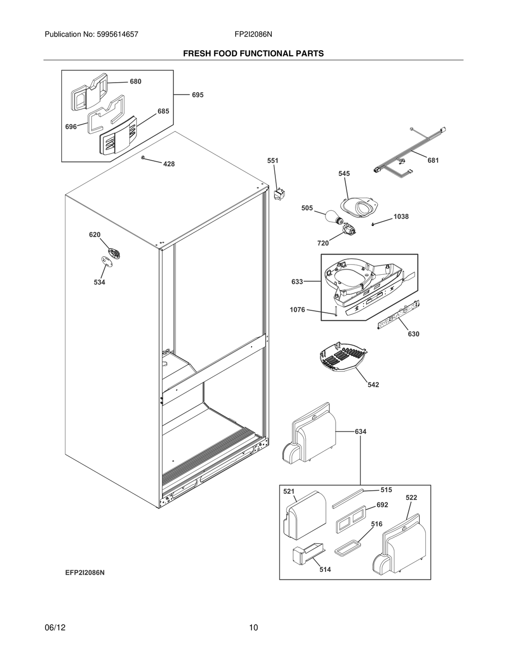 Fresh Food Functional Parts Diagram and Parts List for FP2I2086NR  Frigidaire Refrigerator