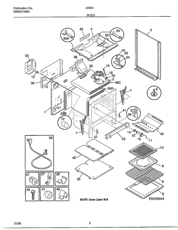 Body Diagram and Parts List for 285847C  Frigidaire Range