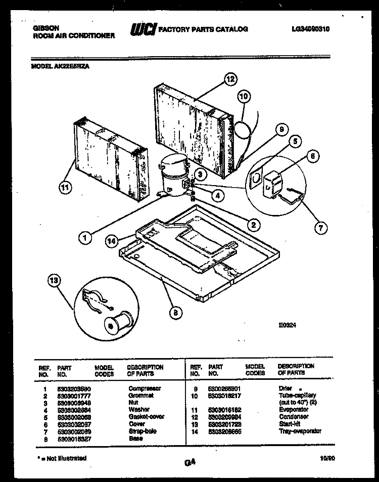 SYSTEM PARTS Diagram and Parts List for AK22E5RZA  Gibson Air Conditioner