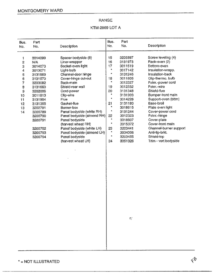 Range Page 8 Diagram and Parts List for 2869A  Frigidaire Range