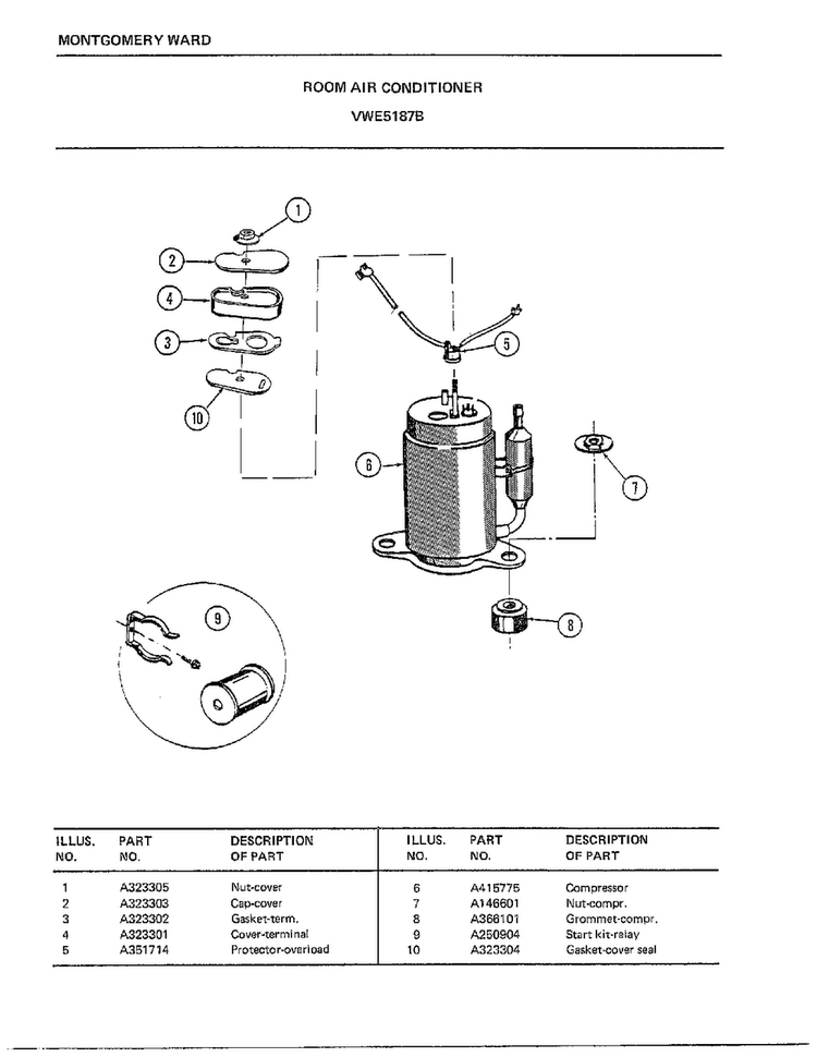 Room Air Conditioner Page 6 Diagram and Parts List for 5187B  Frigidaire Air Conditioner