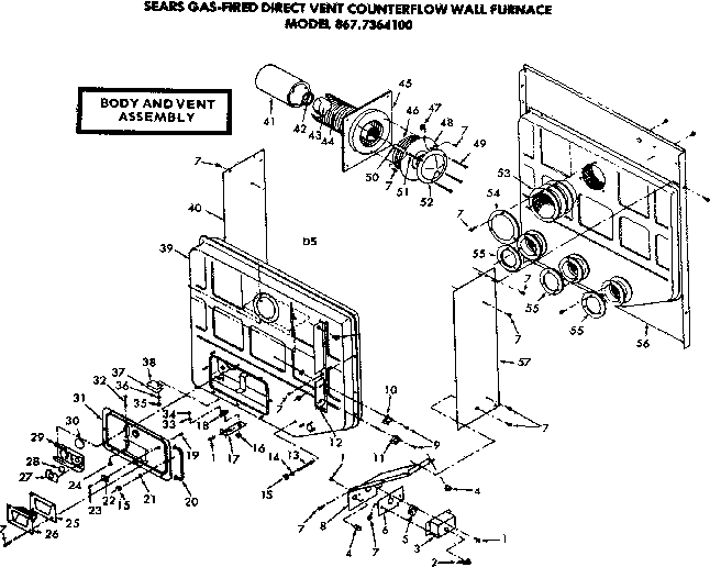 Body and vent assembly Diagram and Parts List for 8677364100  Frigidaire Furnace