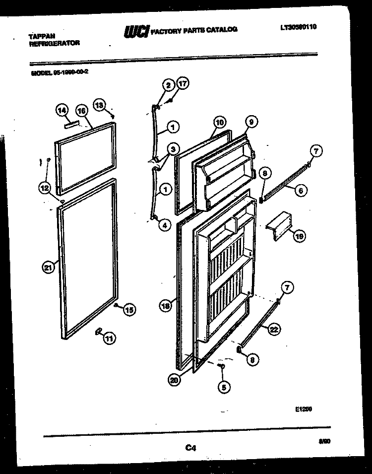 DOOR PARTS Diagram and Parts List for 95-1999-00-02  Tappan Refrigerator