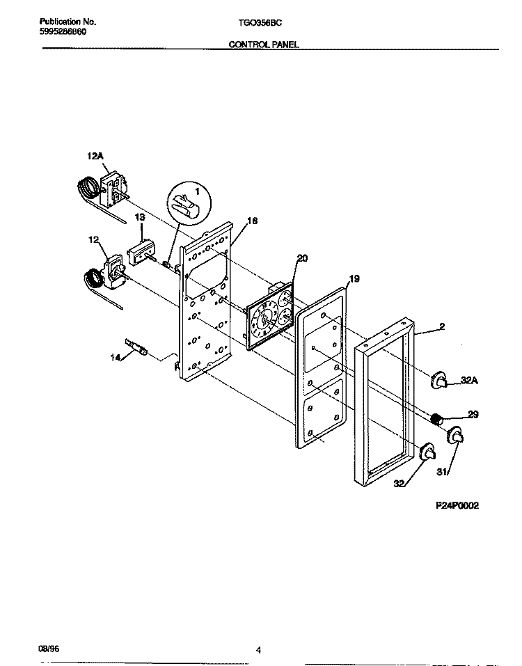 CONTROL PANEL Diagram and Parts List for TGO356BCDC  Tappan Range