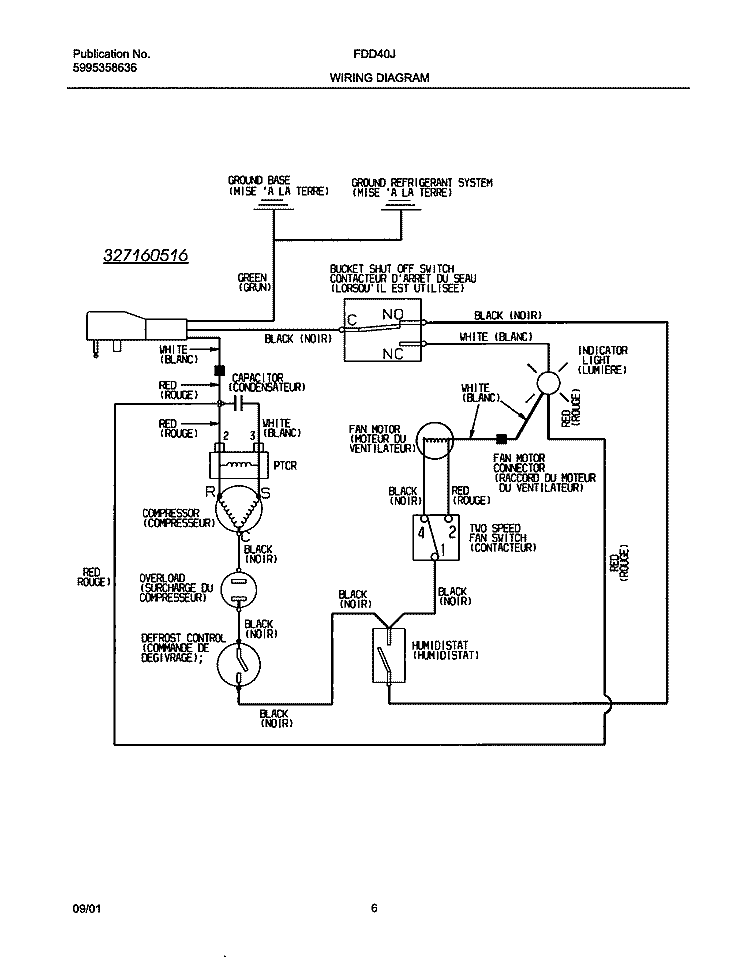 WIRING DIAGRAM Diagram and Parts List for FDD40J7  Frigidaire Dehumidifier