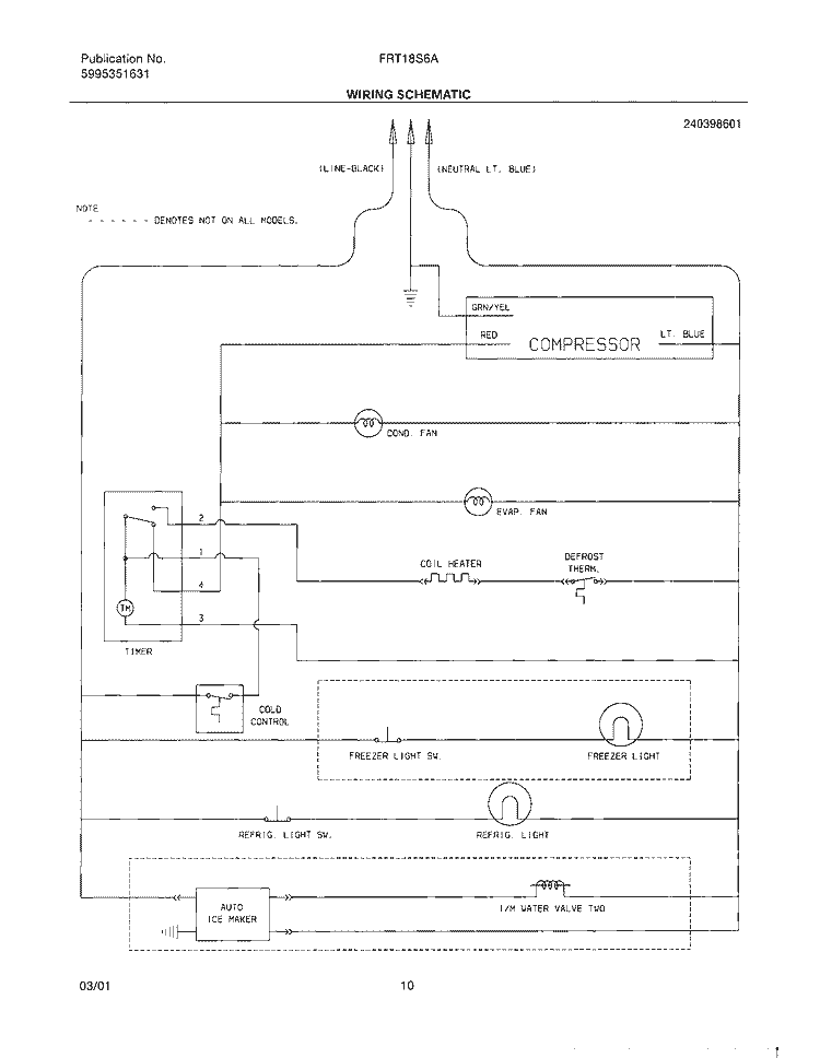 WIRING SCHEMATIC Diagram and Parts List for FRT18S6AW0  Frigidaire Refrigerator