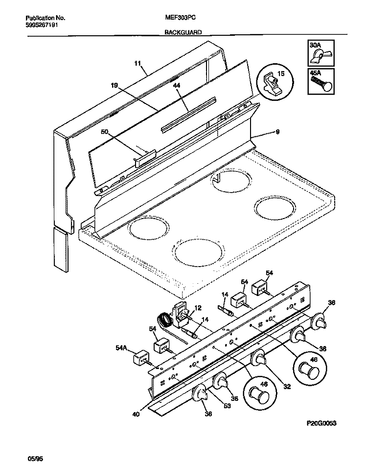BACKGUARD Diagram and Parts List for MEF303PCWB  Tappan Range