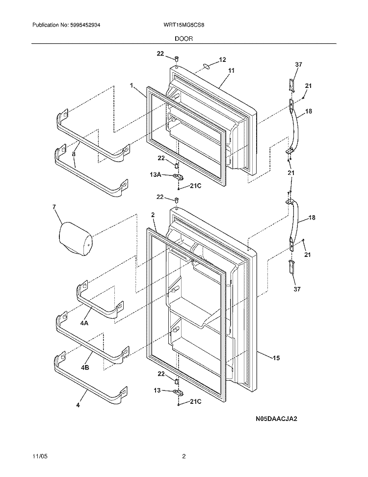 DOOR Diagram and Parts List for WRT15MG5CS8  Westinghouse Refrigerator