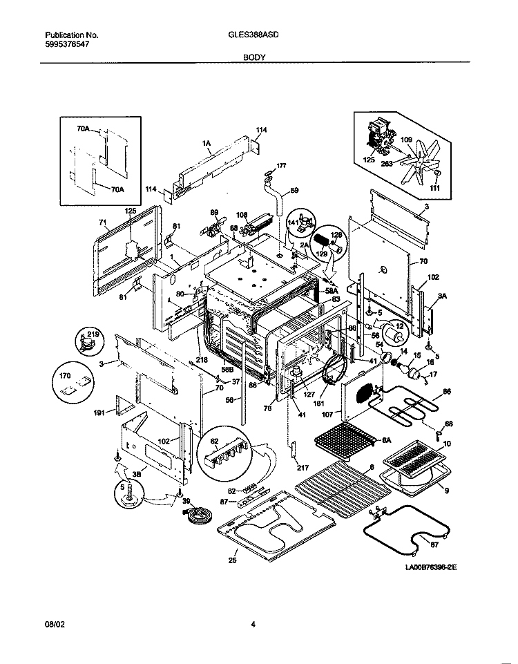 BODY Diagram and Parts List for GLES388ASD  Frigidaire Range