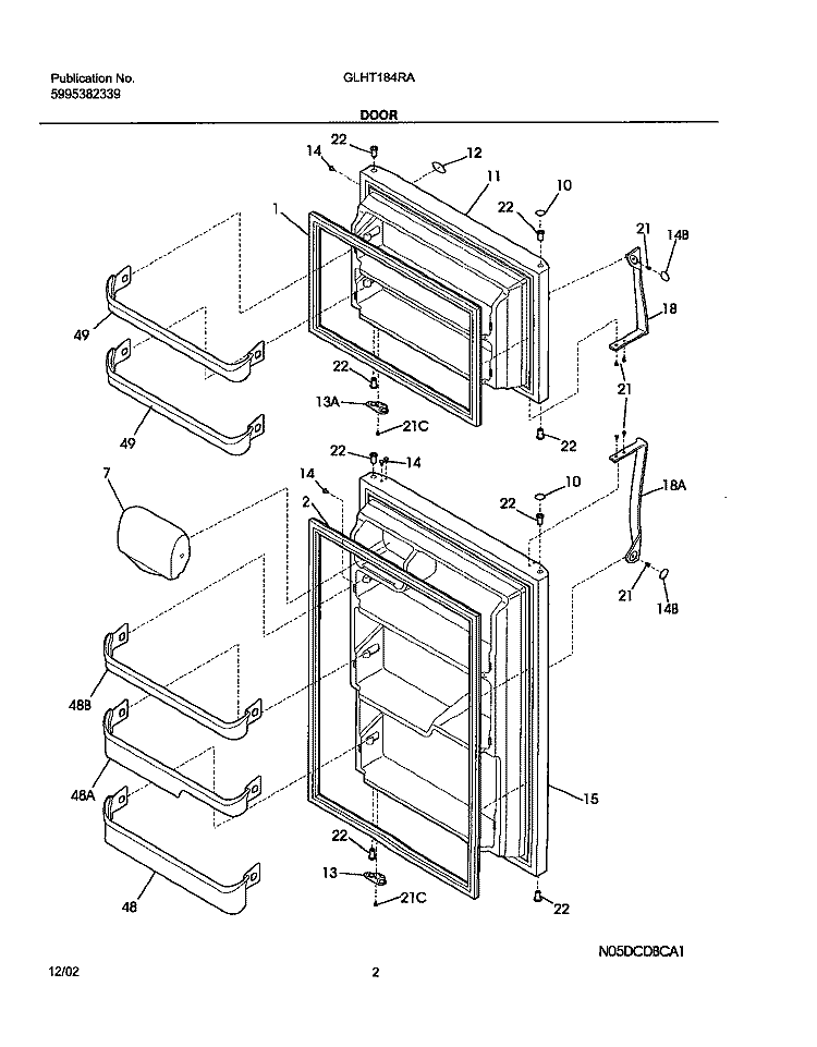 DOORS Diagram and Parts List for GLHT184RAQ4  Frigidaire Refrigerator