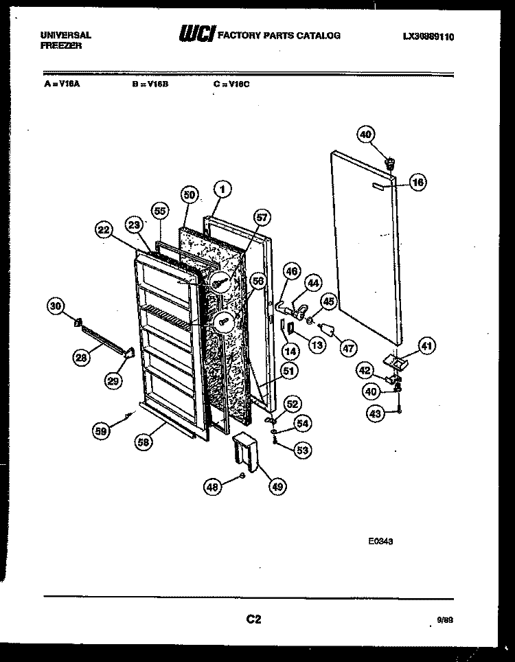 DOOR PARTS Diagram and Parts List for V16C  Frigidaire Freezer