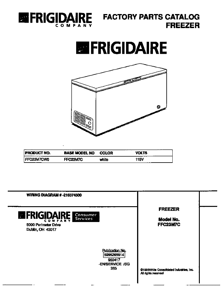 COVER Diagram and Parts List for FFC23M7CW0  Frigidaire Freezer