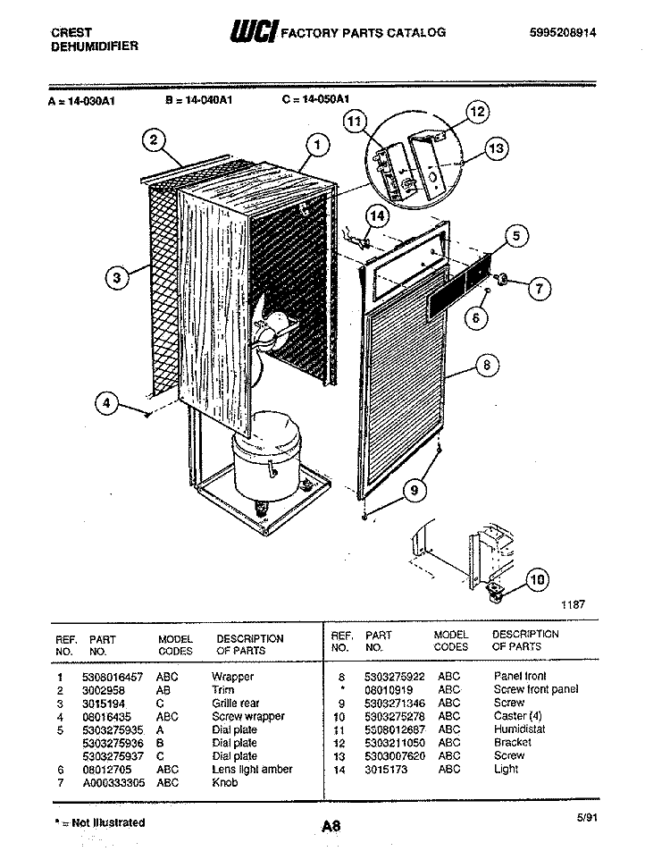 WRAPPER Diagram and Parts List for 14-050A1  Frigidaire Dehumidifier