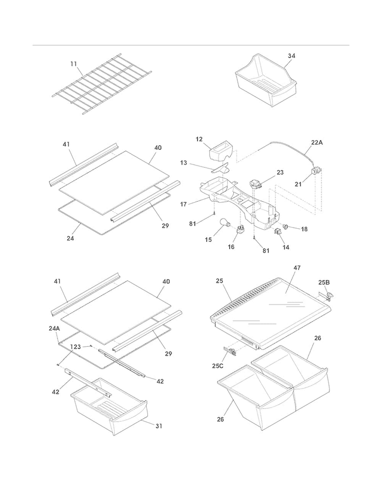 Shelves Diagram and Parts List for FFHI2117LS3  Frigidaire Refrigerator