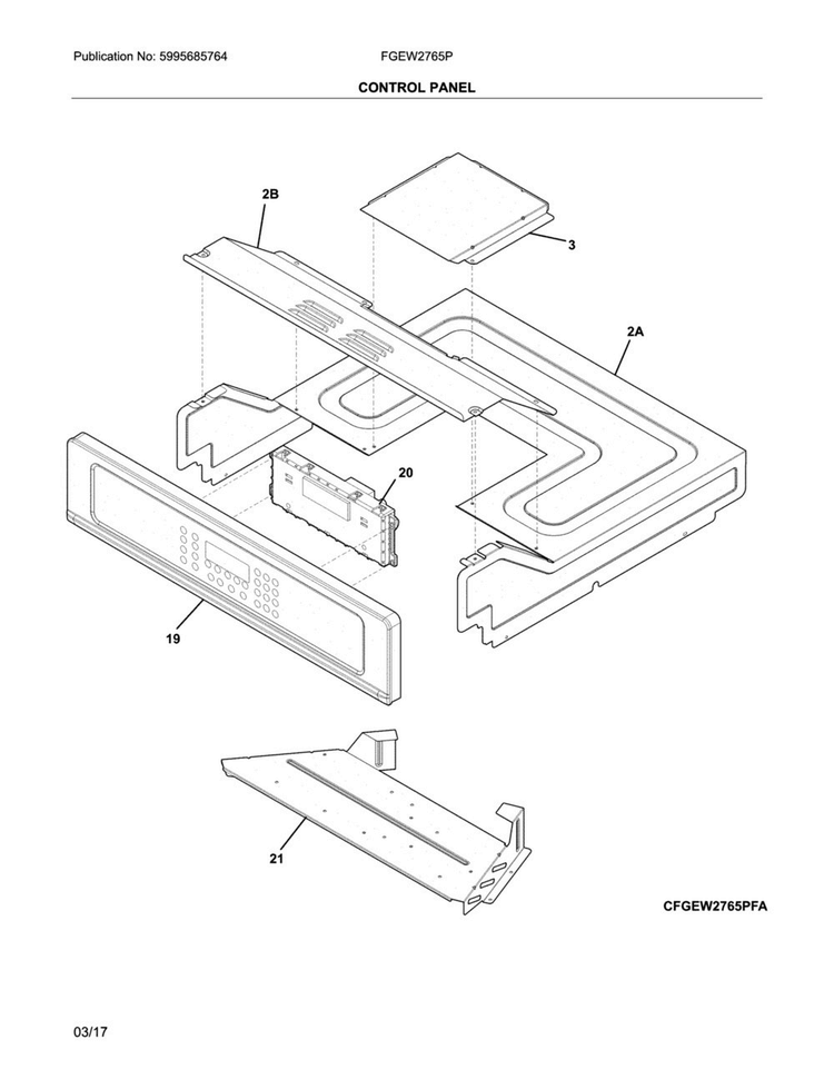 Control Panel Diagram and Parts List for FGEW2765PWE  Frigidaire Wall Oven