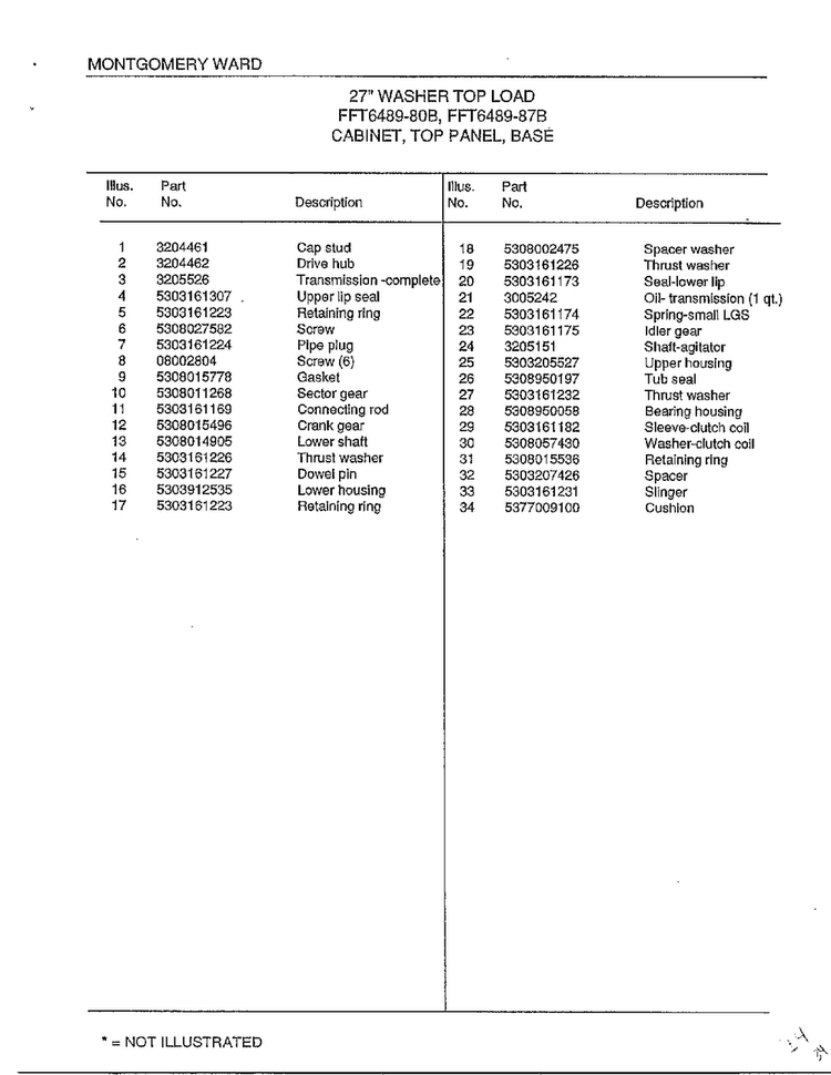 Cabinet/top Panel/base Page 2 Diagram and Parts List for 6489-80B  Frigidaire Washer