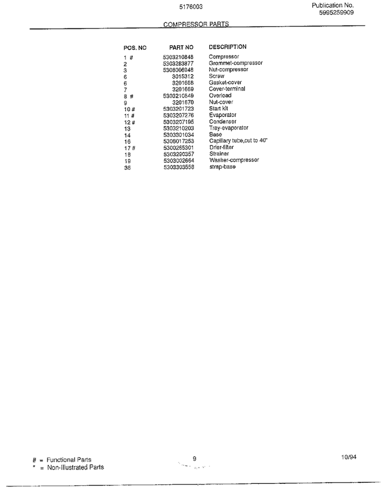 Compressor Parts Page 2 Diagram and Parts List for 5176003A  Frigidaire Air Conditioner