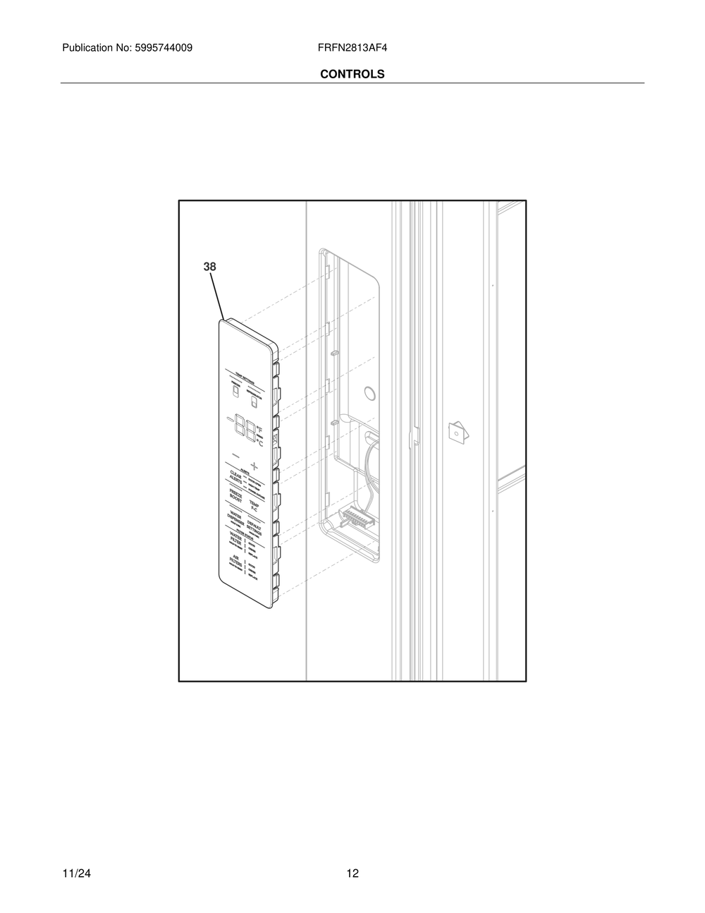 Controls Diagram and Parts List for FRFN2813AF4  Frigidaire Freezer