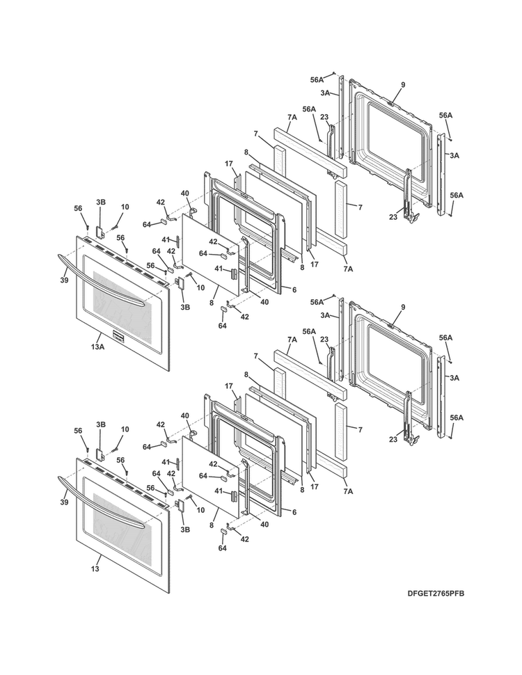Doors Diagram and Parts List for FGET2765PFD  Frigidaire Wall Oven