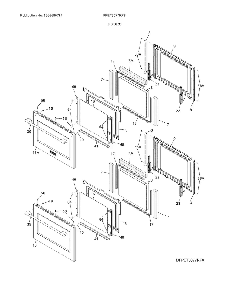 Doors Diagram and Parts List for FPET3077RFB  Frigidaire Wall Oven