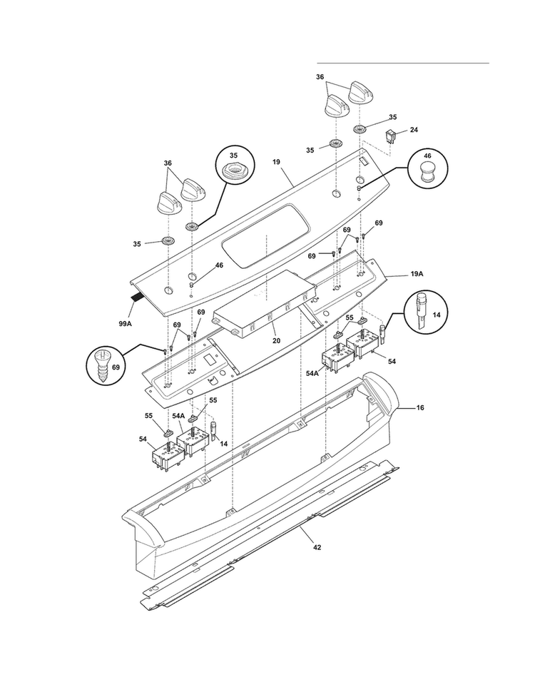 Backguard Diagram and Parts List for FFES3025LBE  Frigidaire Range