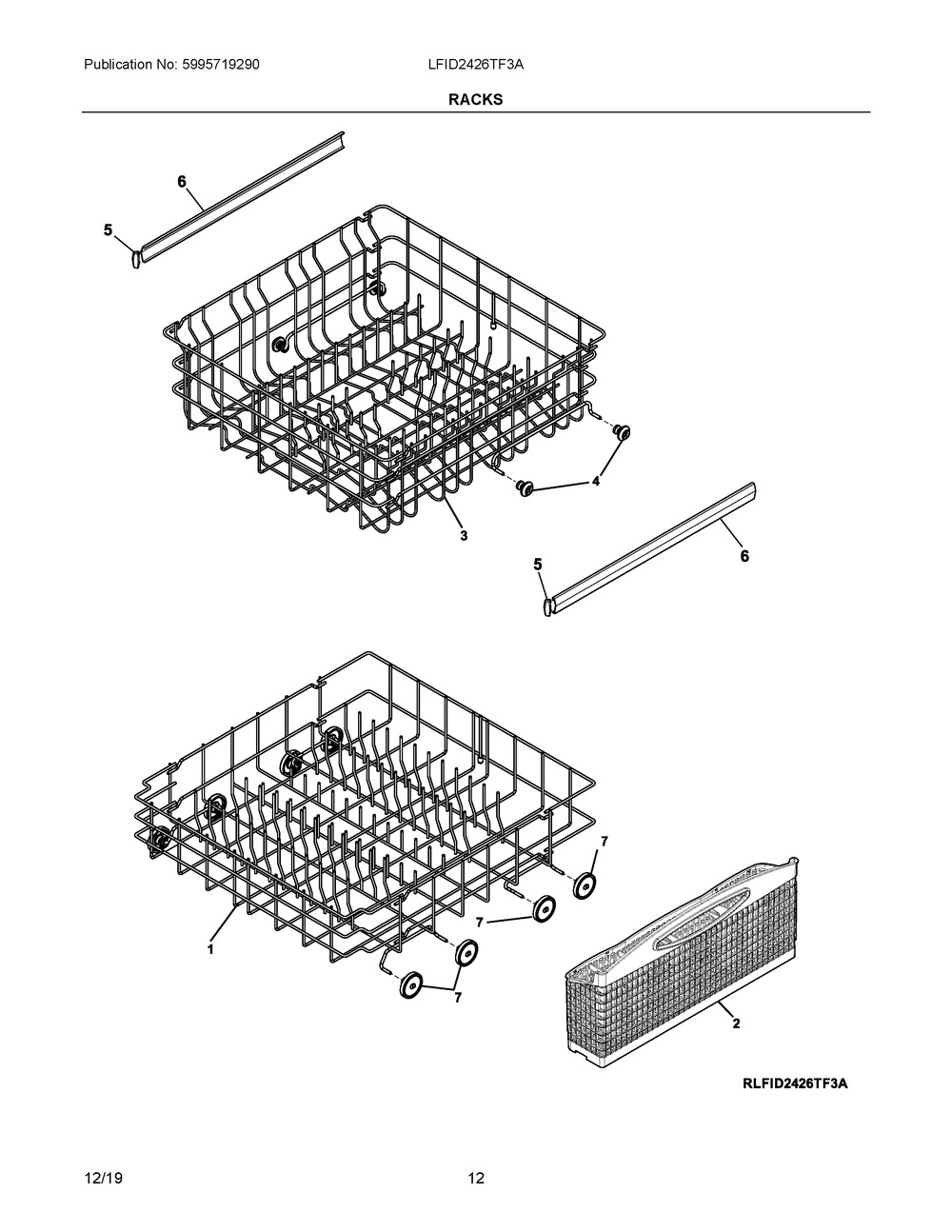 Racks Diagram and Parts List for LFID2426TF3A  Frigidaire Dishwasher