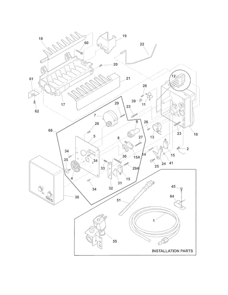 Ice Maker Diagram and Parts List for FFHI2126PB2  Frigidaire Refrigerator