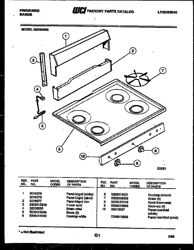 COOKTOP PARTS Diagram and Parts List for GB162EL  Frigidaire Cooktop