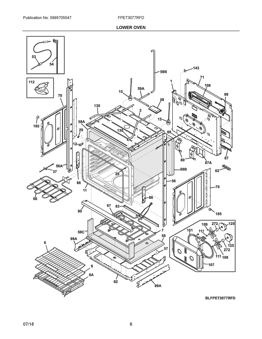 Lower Oven Diagram and Parts List for FPET3077RFD  Frigidaire Wall Oven