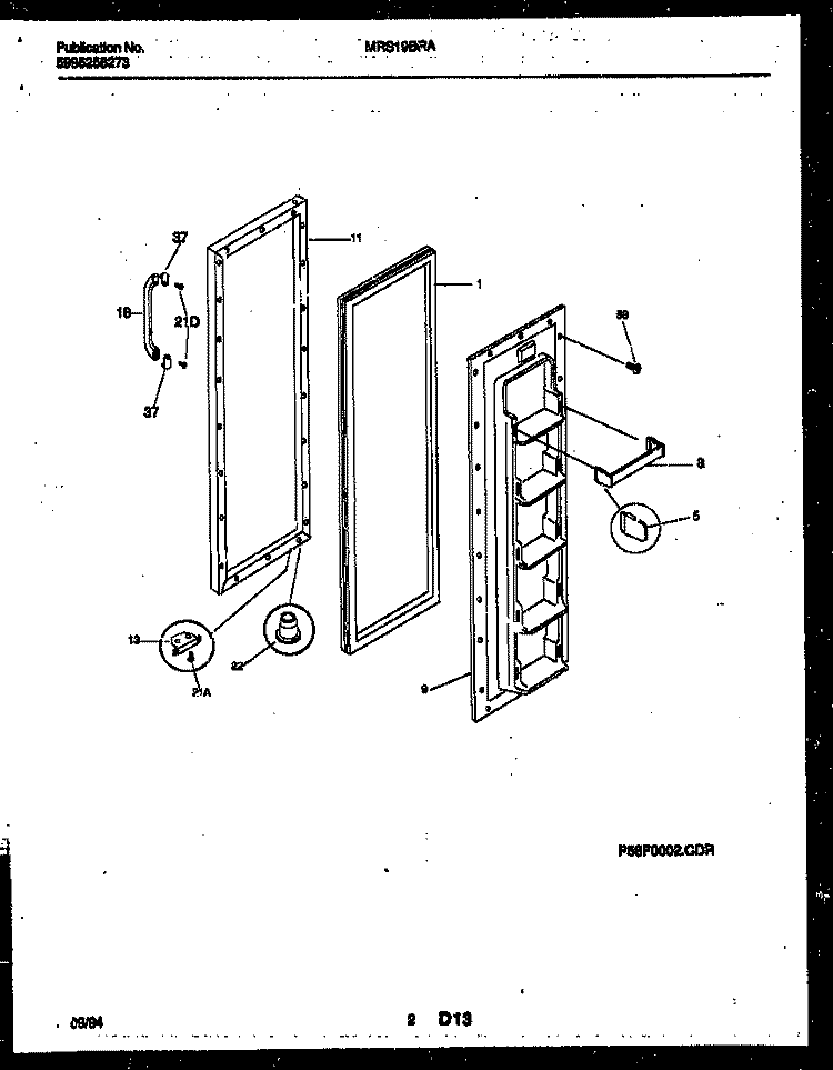 FREEZER DOOR PARTS Diagram and Parts List for MRS19BRAW1  Frigidaire Refrigerator