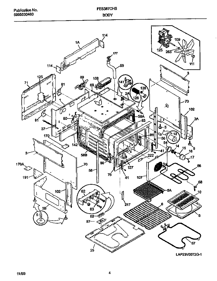 BODY Diagram and Parts List for FES387CHSC  Frigidaire Range