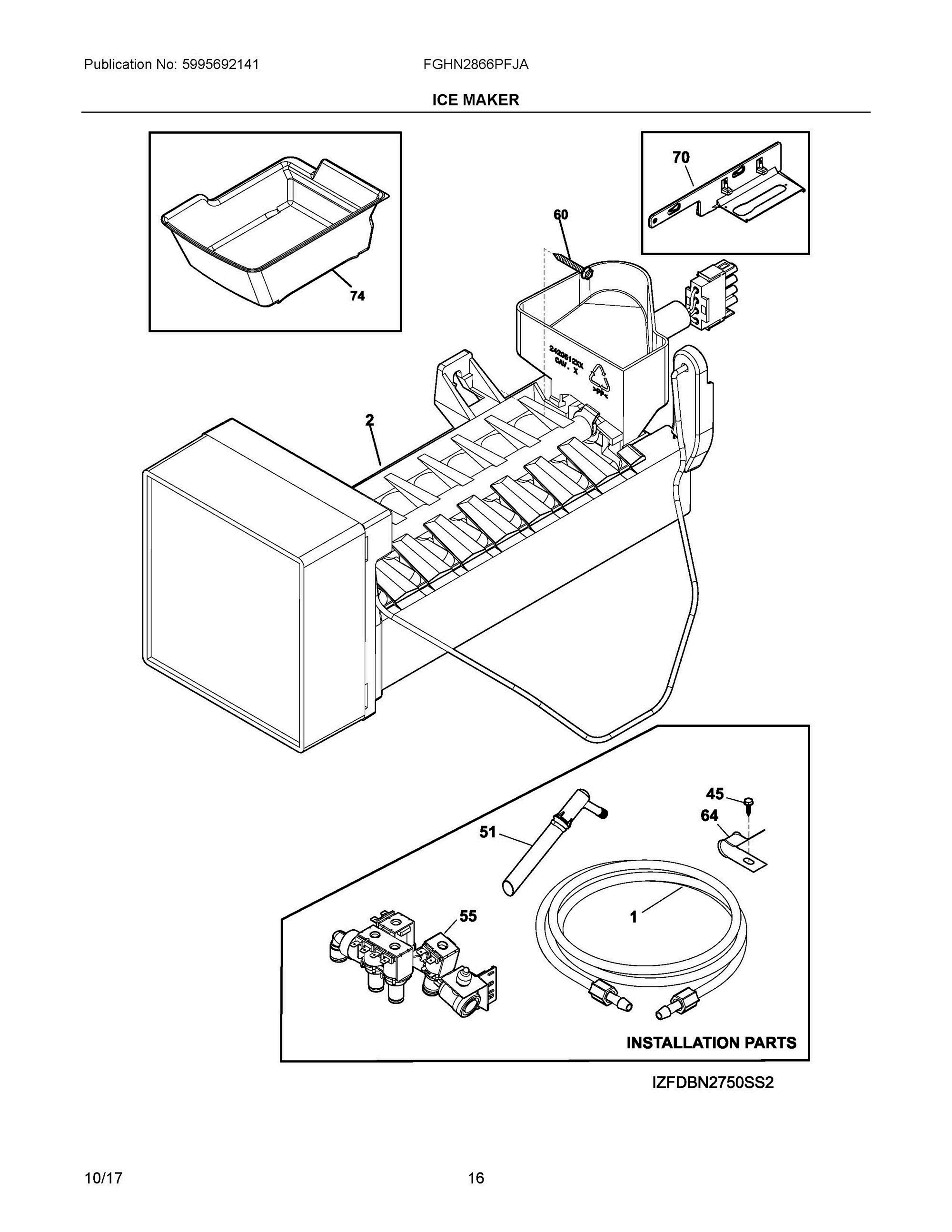 08 - ICE MAKER Diagram and Parts List for FGHN2866PFJA  Frigidaire Refrigerator