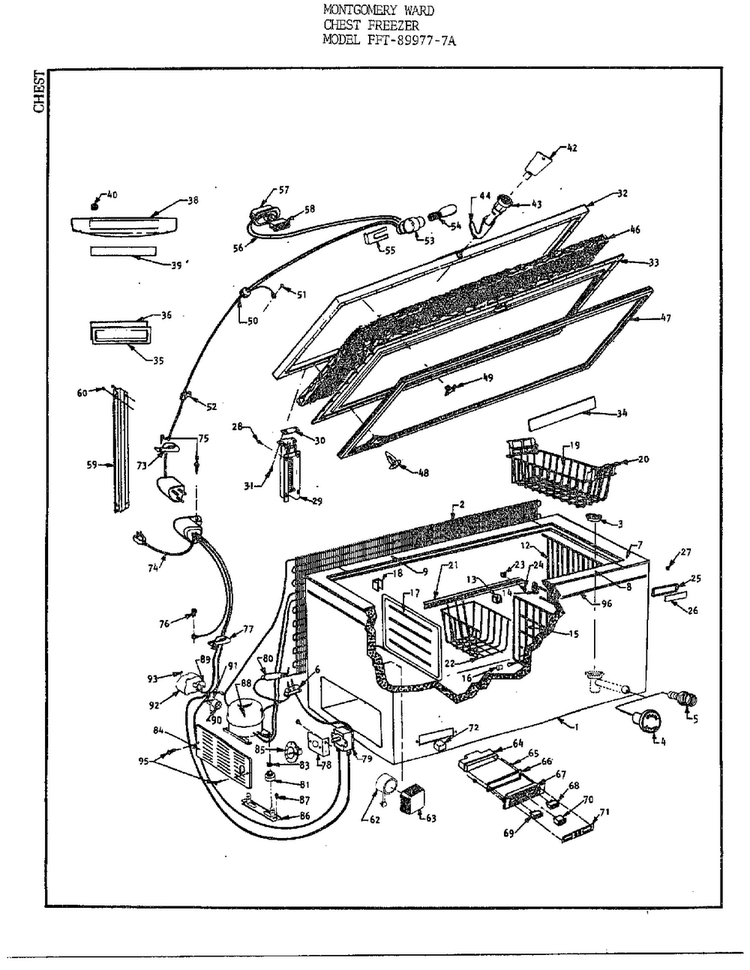 Cabinet Diagram and Parts List for 89977-7A  Frigidaire Freezer